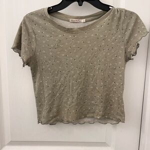 Green Floral Crop top, Ruffled Sleeves